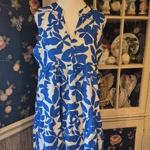 Blue and White Floral Women's Dress